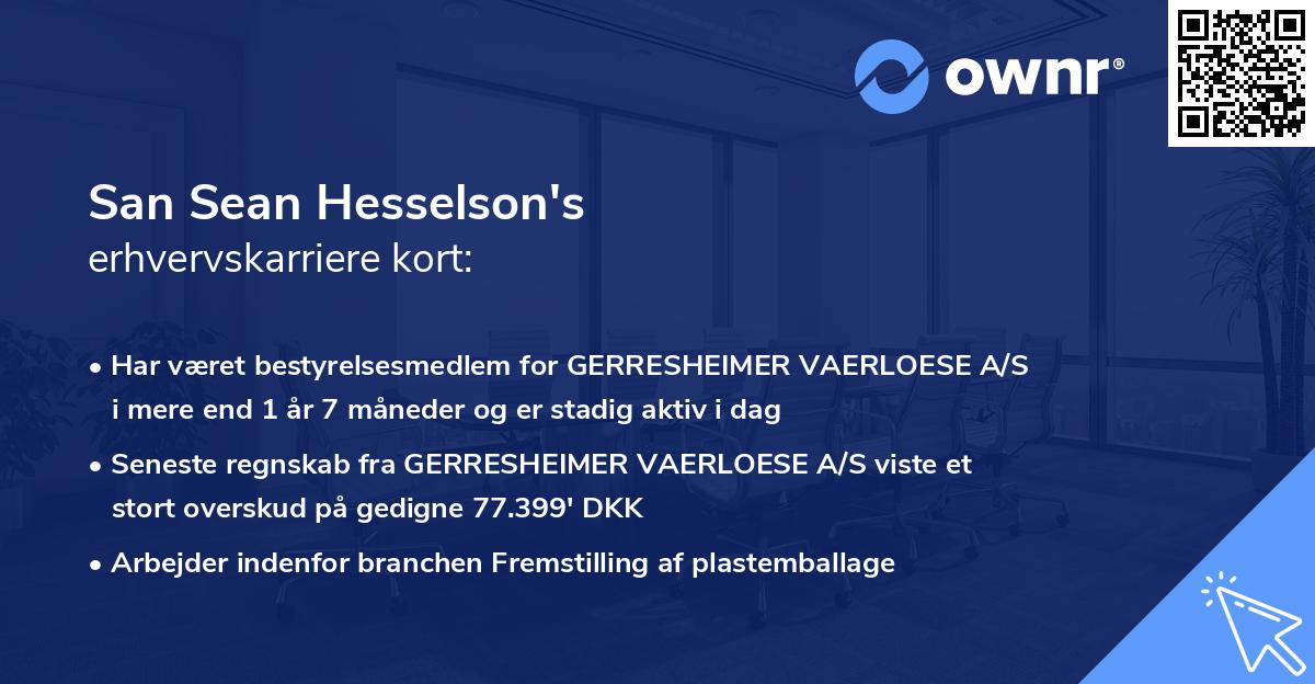 San Sean Hesselson's erhvervskarriere kort