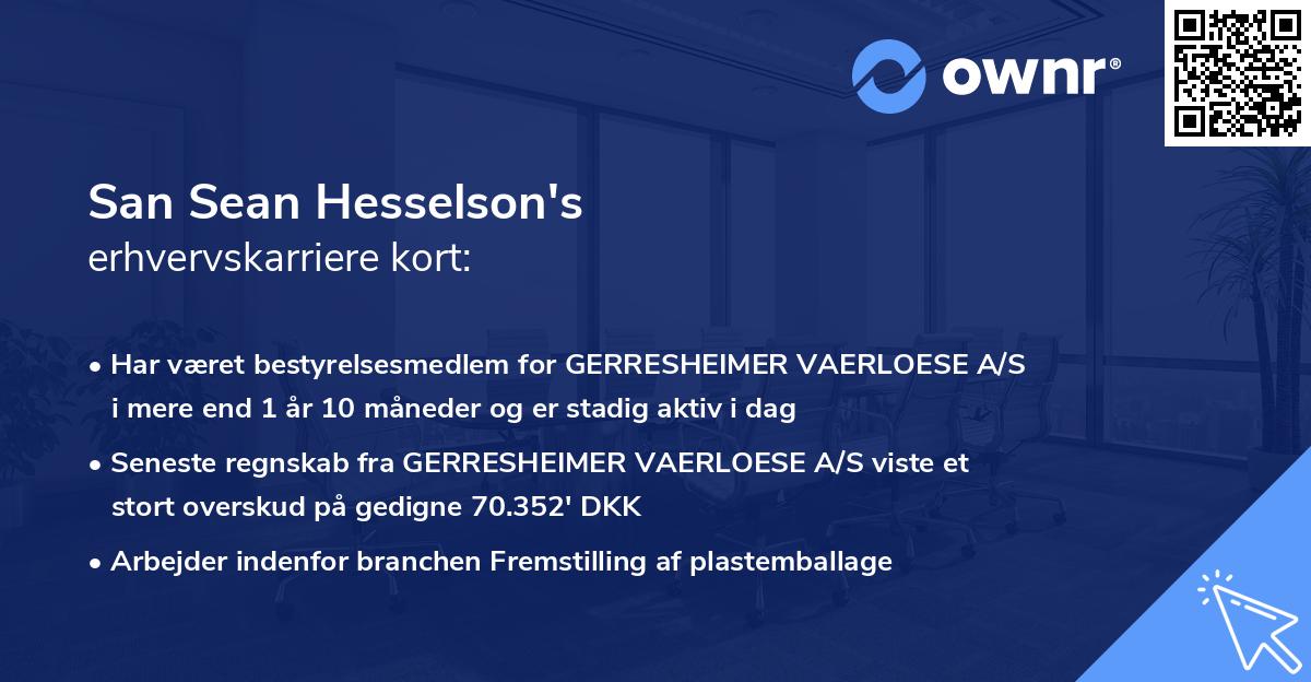 San Sean Hesselson's erhvervskarriere kort