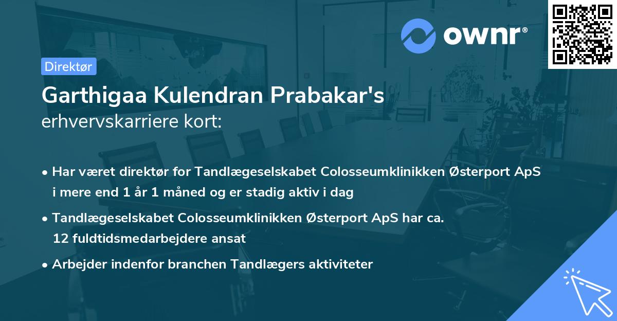 Garthigaa Kulendran Prabakar's erhvervskarriere kort