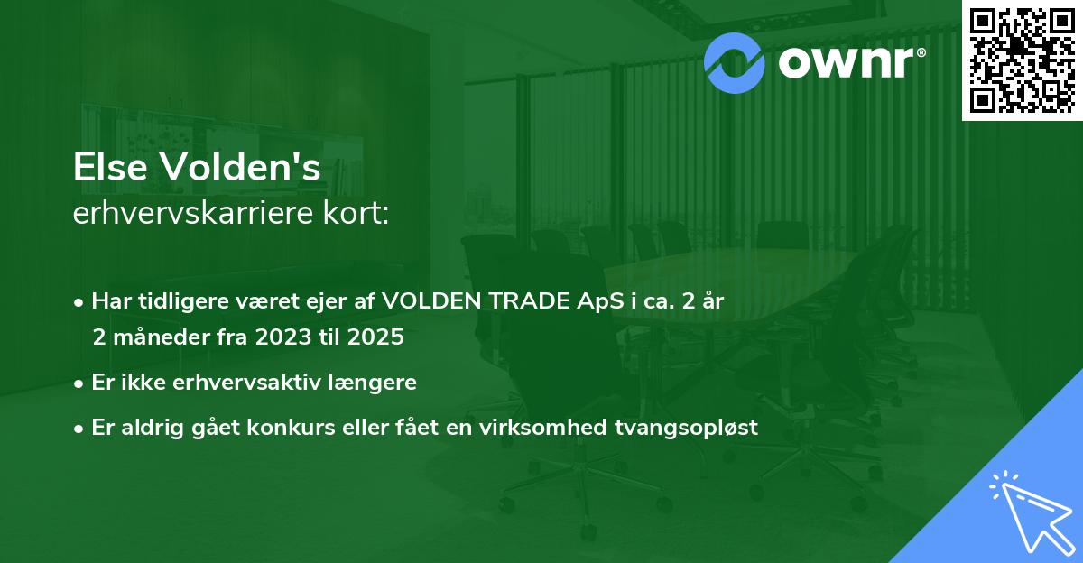 Else Volden's erhvervskarriere kort