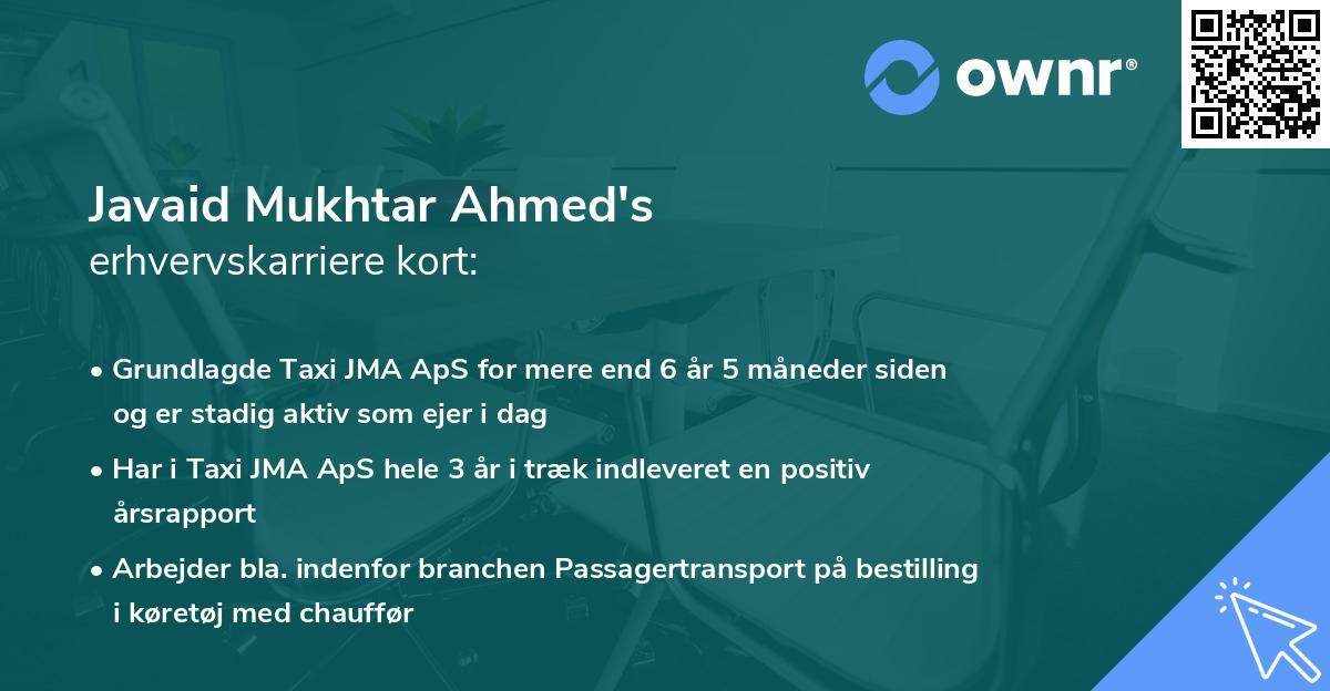Javaid Mukhtar Ahmed's erhvervskarriere kort