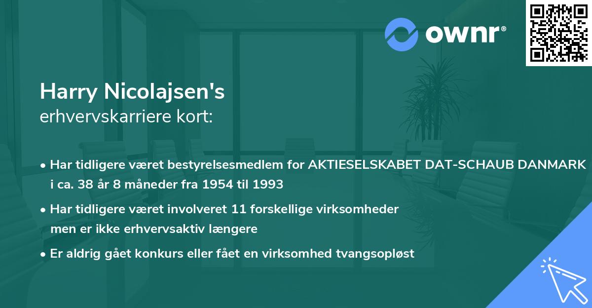 Harry Nicolajsen's erhvervskarriere kort