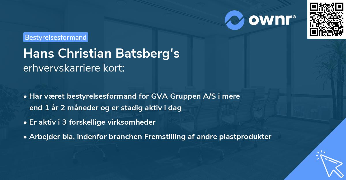 Hans Christian Batsberg's erhvervskarriere kort