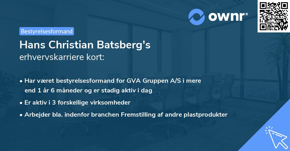 Hans Christian Batsberg's erhvervskarriere kort