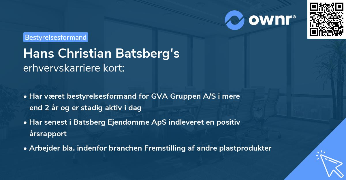 Hans Christian Batsberg's erhvervskarriere kort