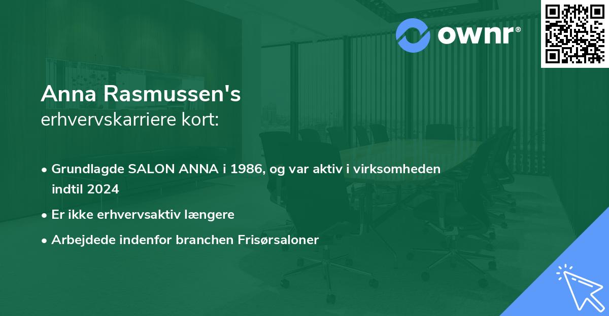 Anna Rasmussen's erhvervskarriere kort