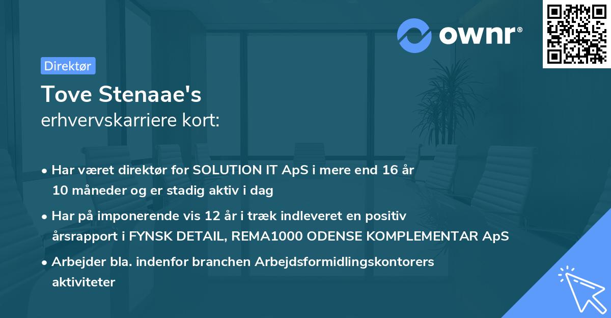 Tove Stenaae's erhvervskarriere kort