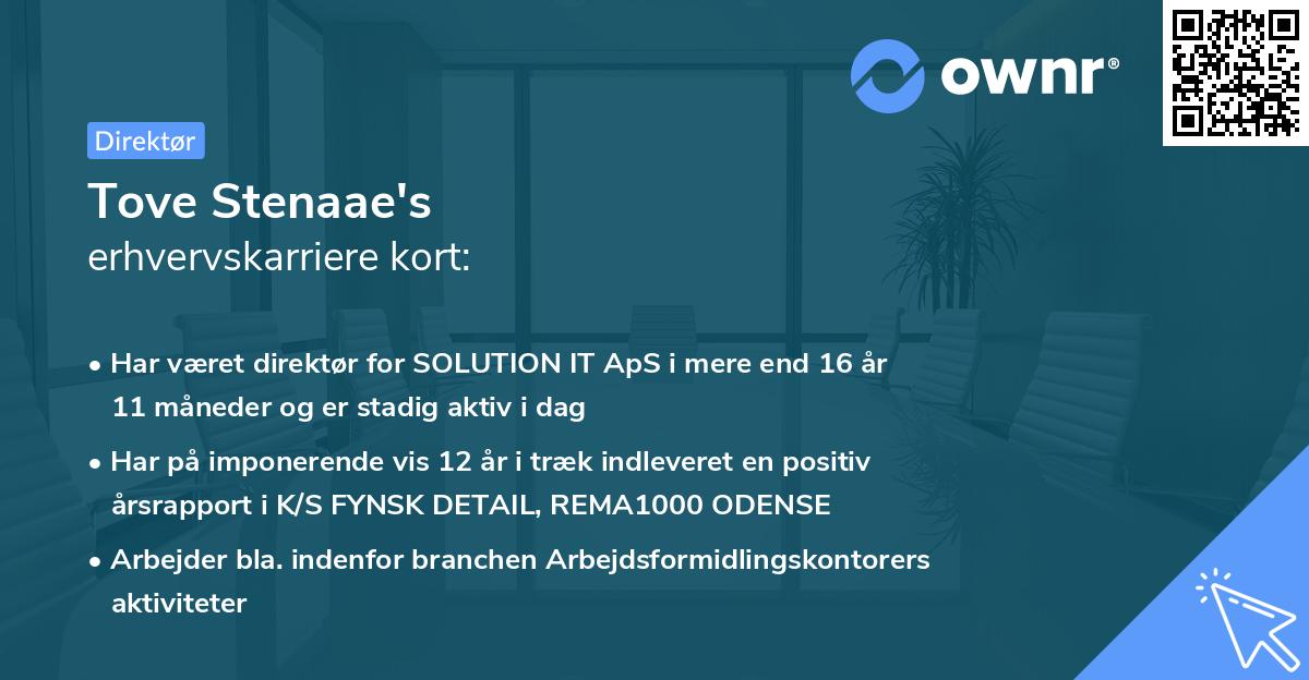 Tove Stenaae's erhvervskarriere kort