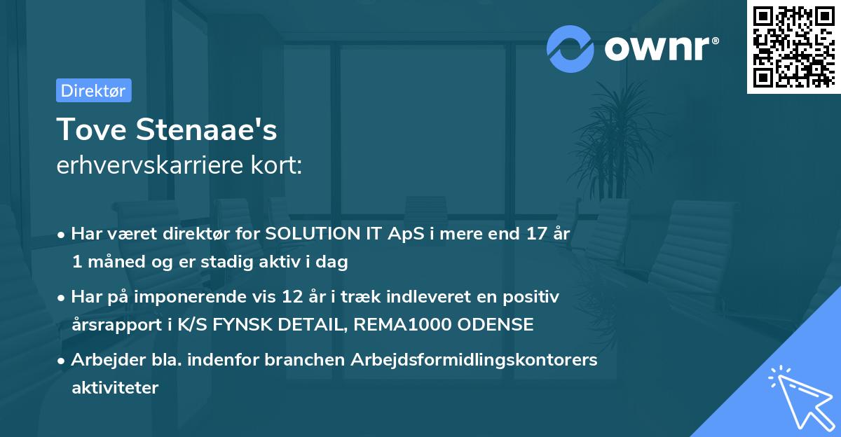 Tove Stenaae's erhvervskarriere kort