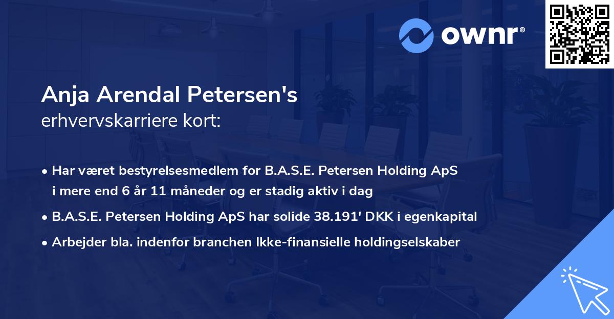 Anja Arendal Petersen's erhvervskarriere kort