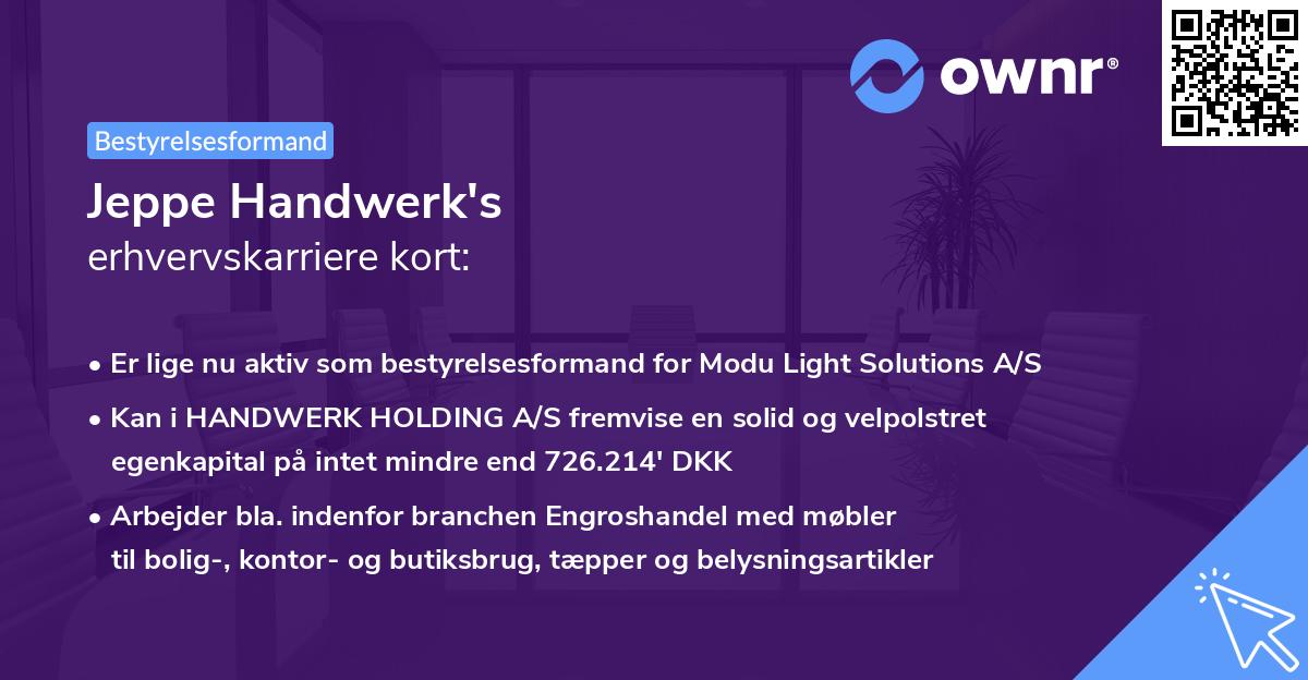 Jeppe Handwerk's erhvervskarriere kort