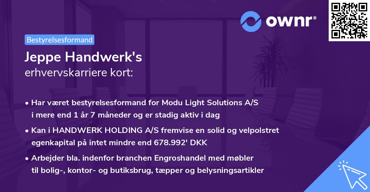 Jeppe Handwerk's erhvervskarriere kort