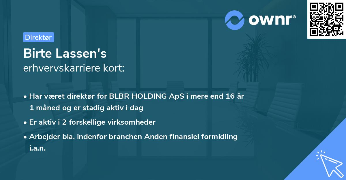 Birte Lassen's erhvervskarriere kort