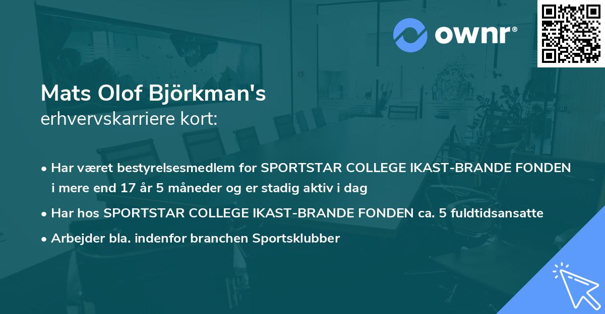 Mats Olof Björkman's erhvervskarriere kort