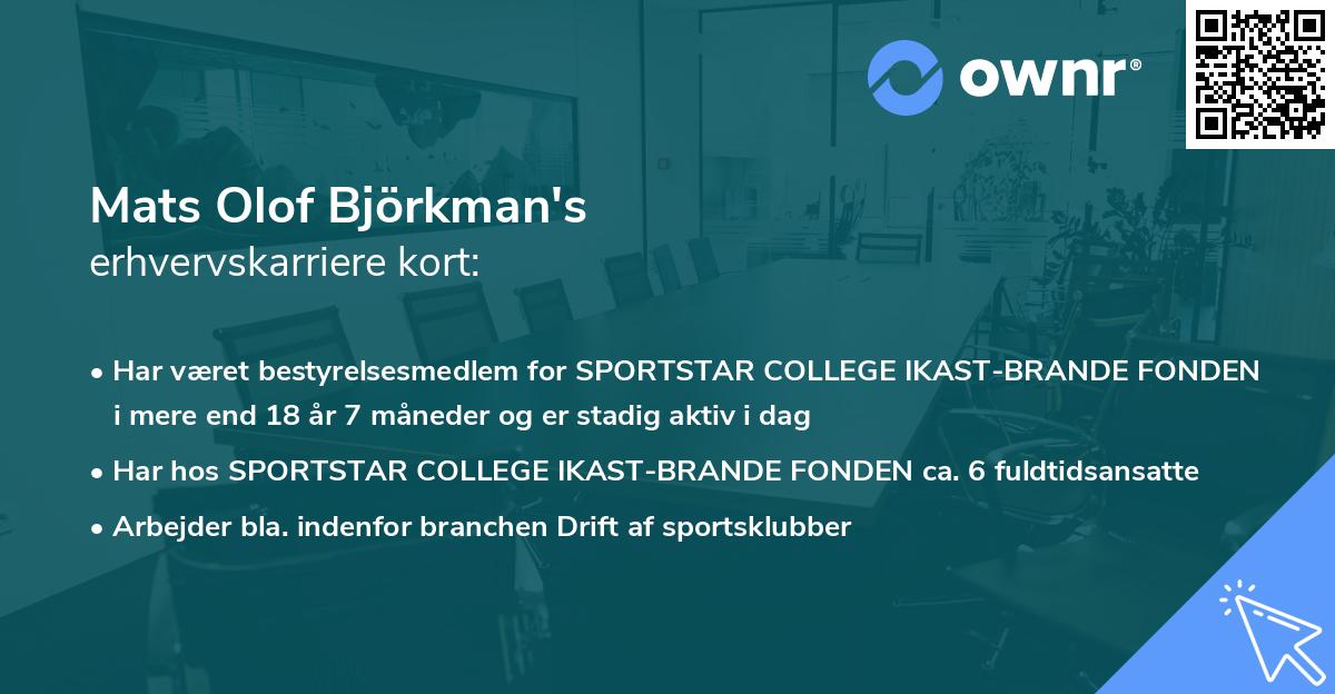 Mats Olof Björkman's erhvervskarriere kort