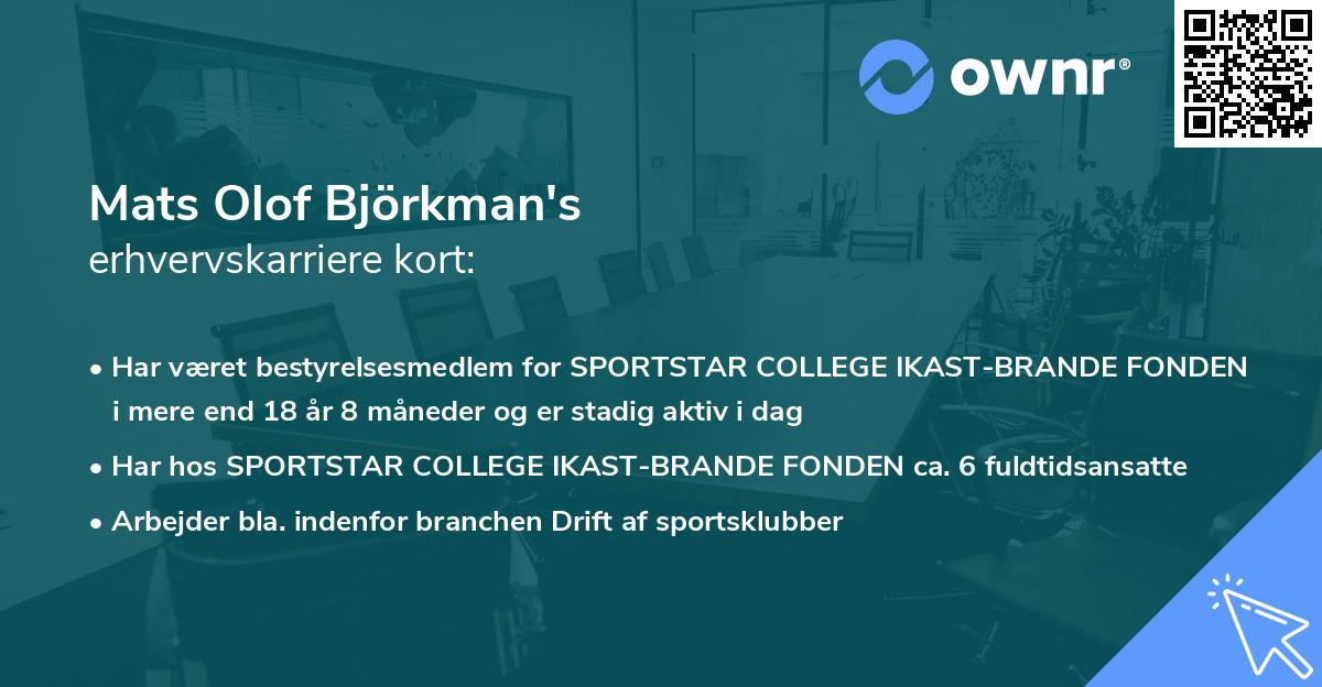Mats Olof Björkman's erhvervskarriere kort