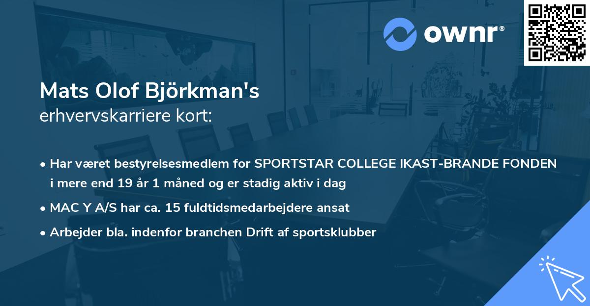 Mats Olof Björkman's erhvervskarriere kort