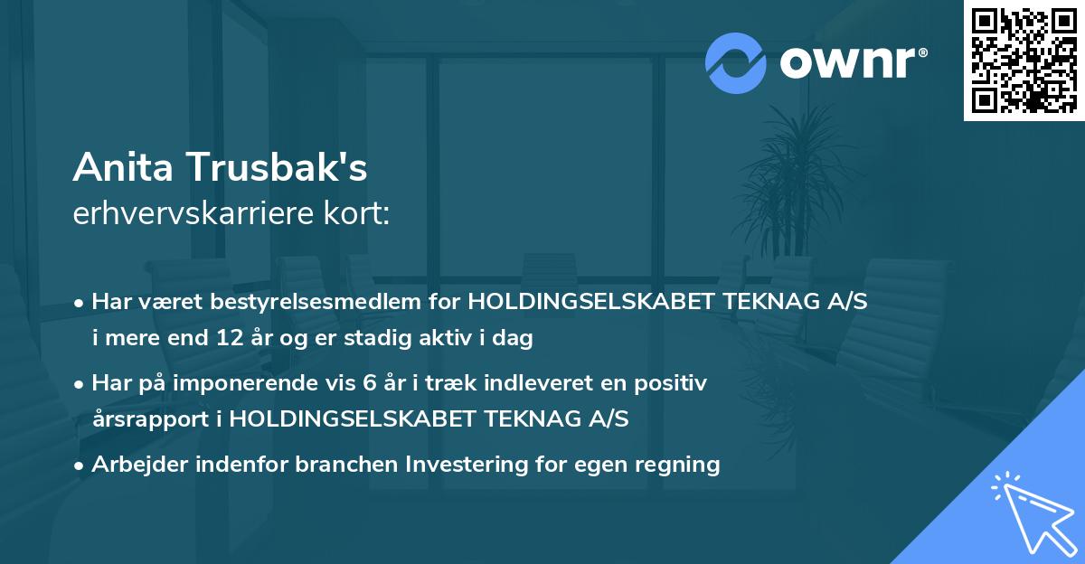 Anita Trusbak's erhvervskarriere kort