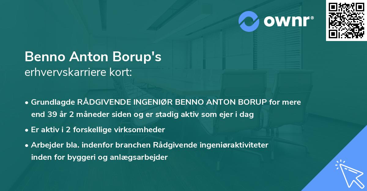 Benno Anton Borup's erhvervskarriere kort