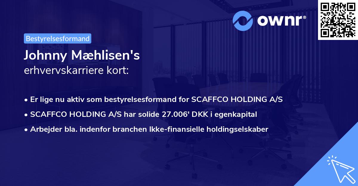 Johnny Mæhlisen's erhvervskarriere kort