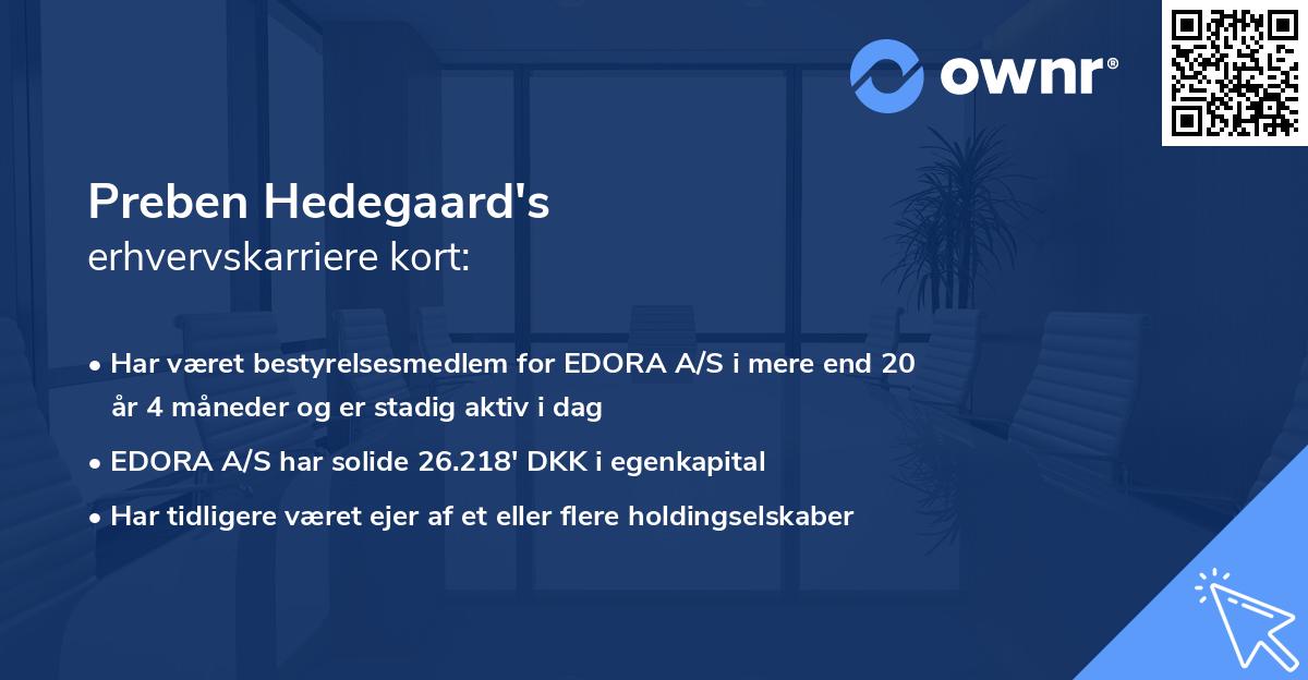 Preben Hedegaard's erhvervskarriere kort