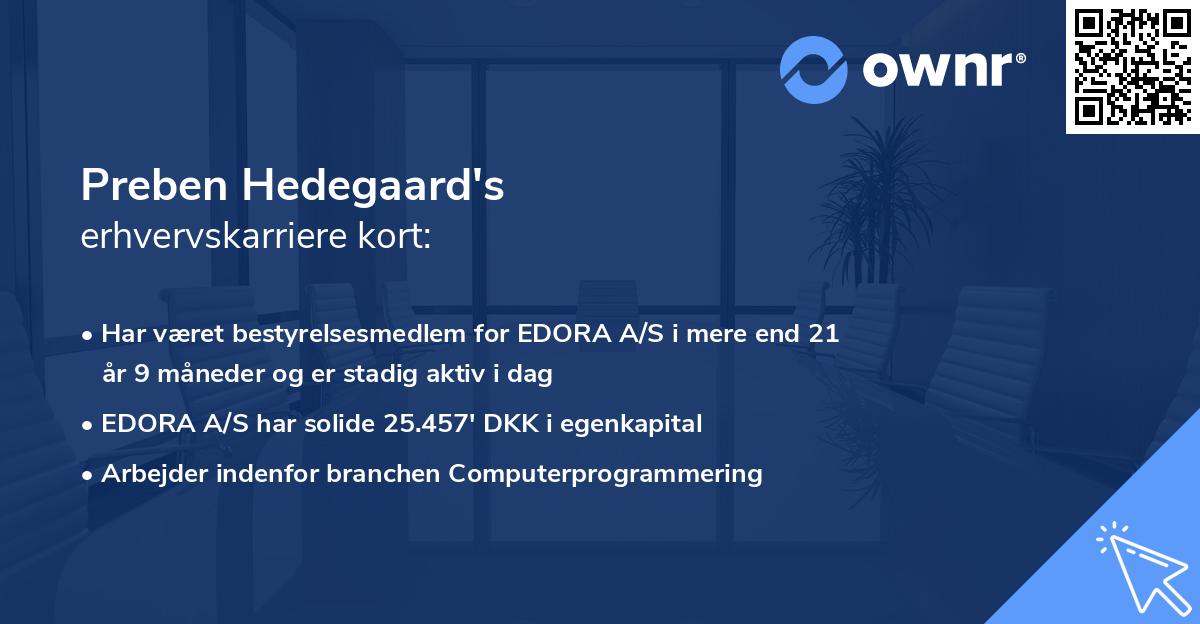 Preben Hedegaard's erhvervskarriere kort