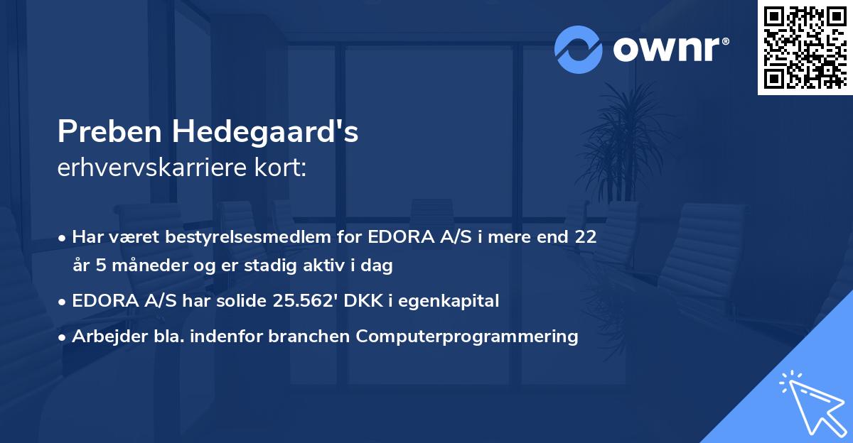 Preben Hedegaard's erhvervskarriere kort