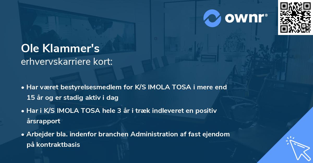 Ole Klammer's erhvervskarriere kort