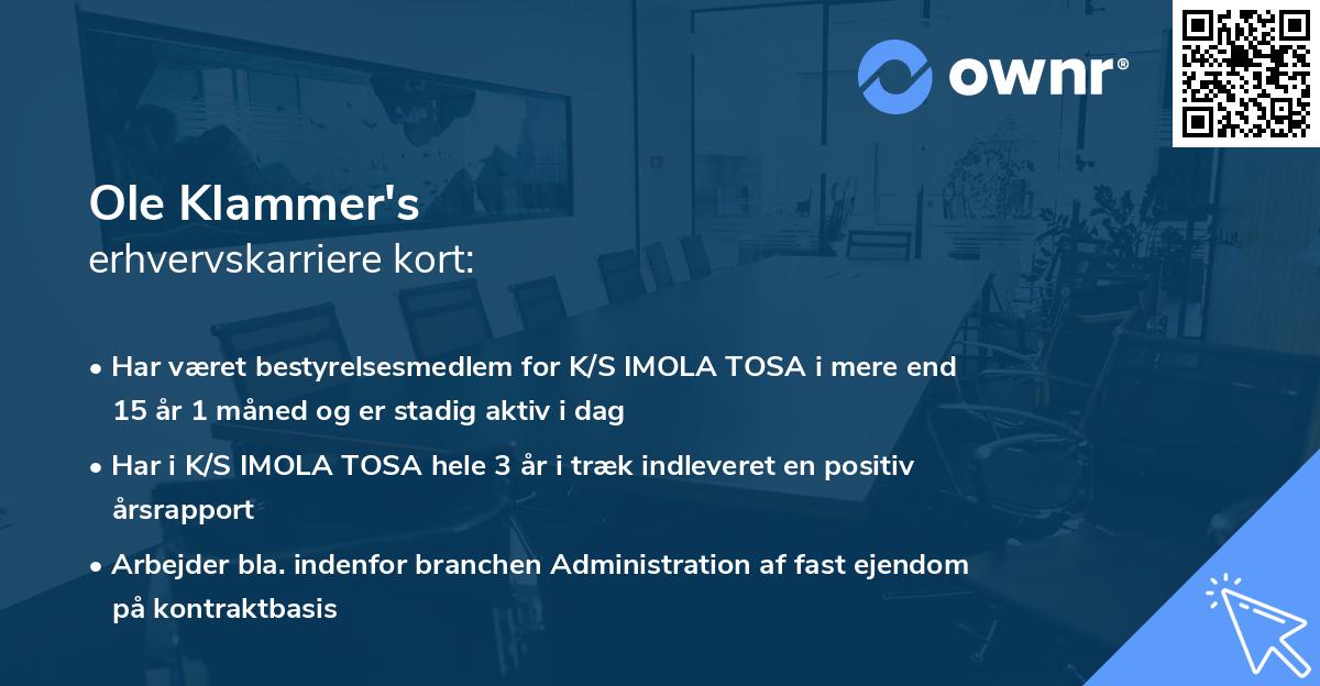 Ole Klammer's erhvervskarriere kort