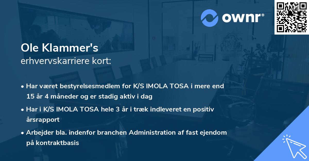 Ole Klammer's erhvervskarriere kort