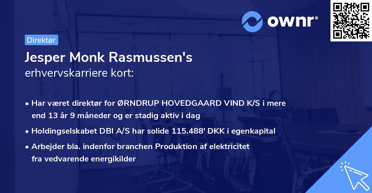 Jesper Monk Rasmussen's erhvervskarriere kort