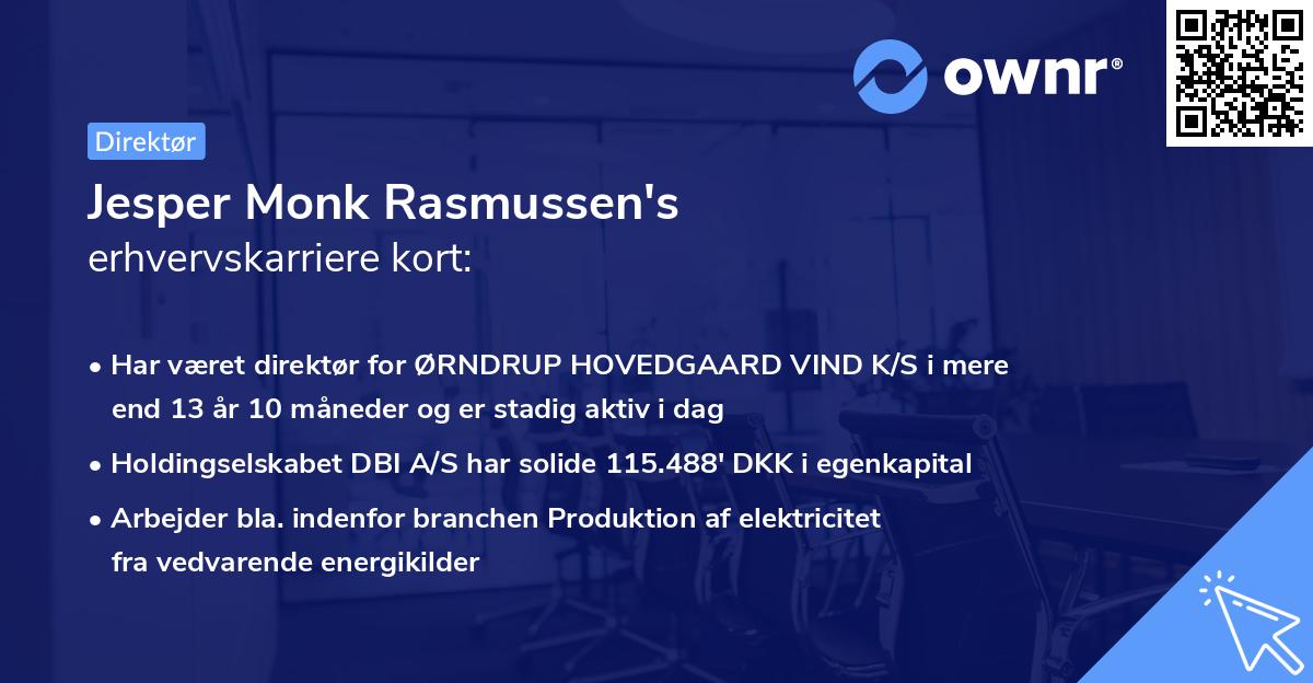 Jesper Monk Rasmussen's erhvervskarriere kort