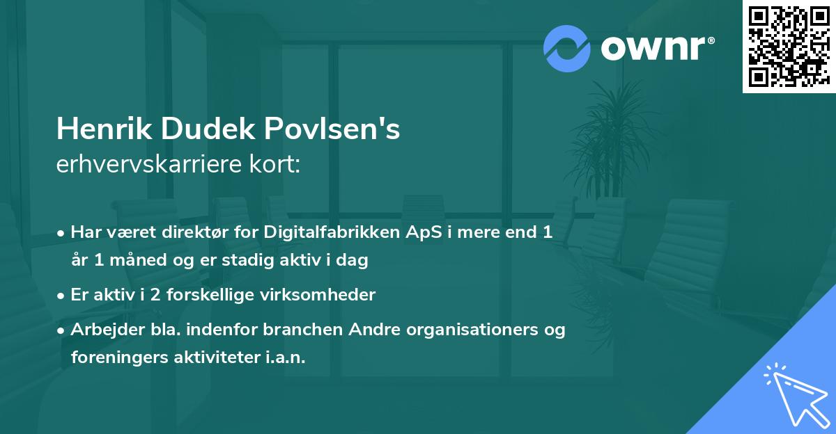 Henrik Dudek Povlsen's erhvervskarriere kort