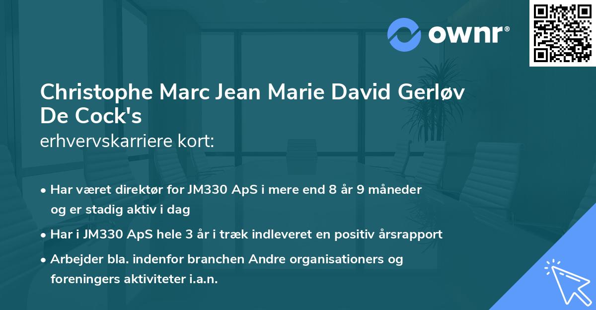 Christophe Marc Jean Marie David Gerløv De Cock's erhvervskarriere kort