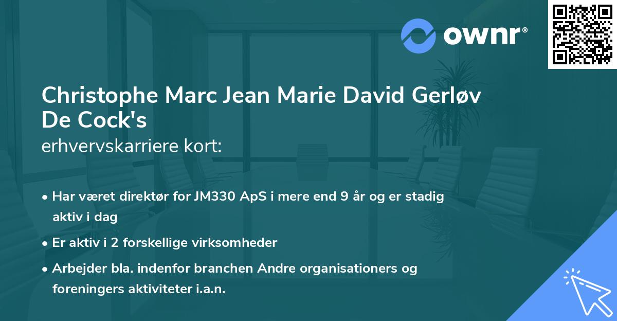 Christophe Marc Jean Marie David Gerløv De Cock's erhvervskarriere kort