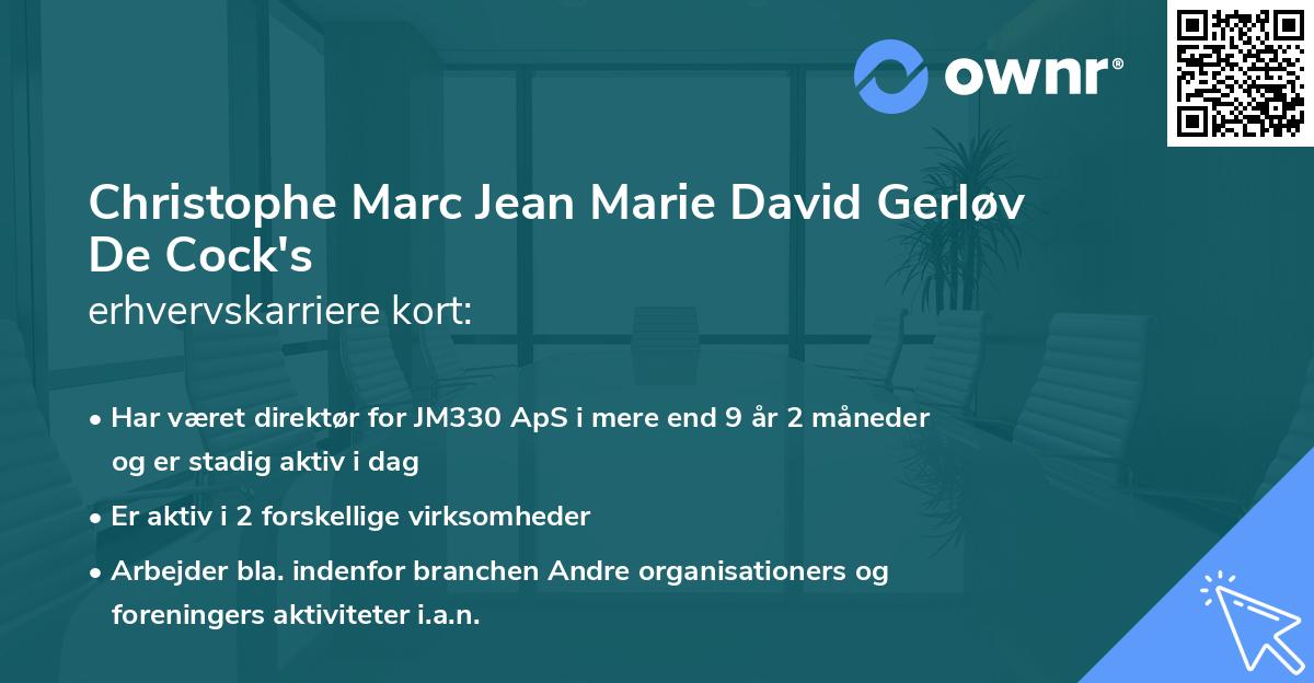 Christophe Marc Jean Marie David Gerløv De Cock's erhvervskarriere kort