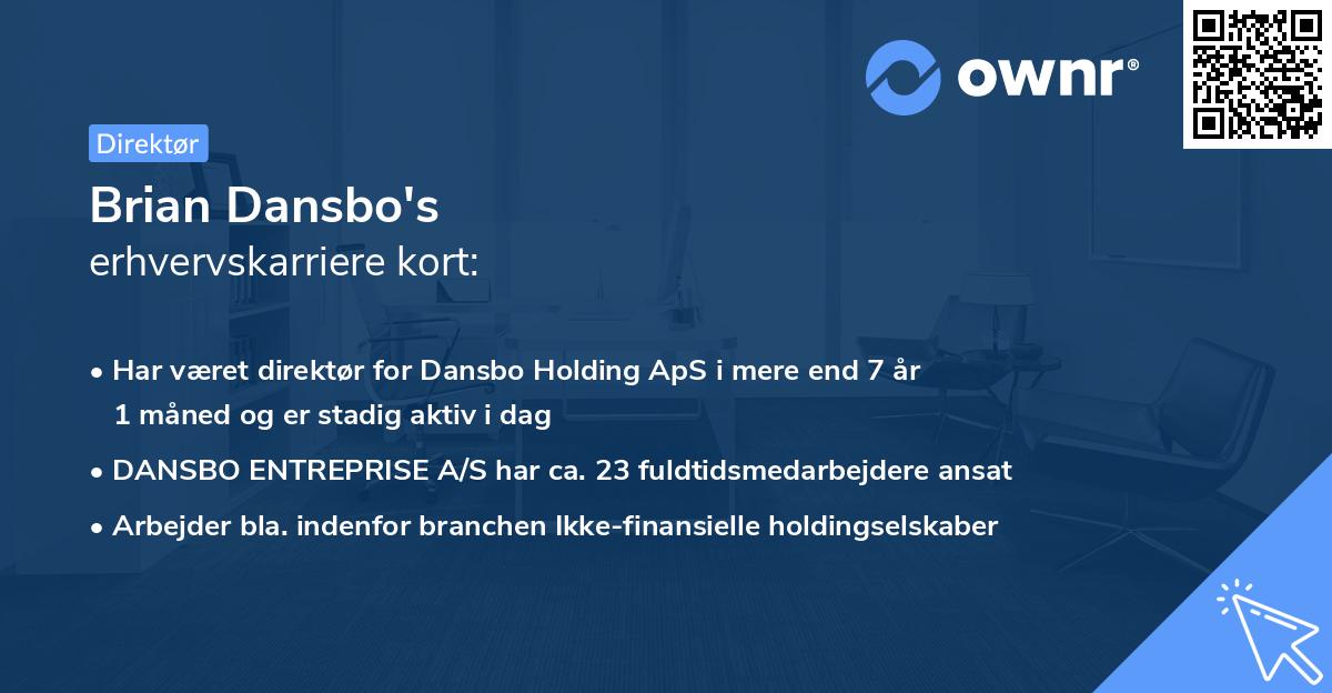Brian Dansbo's erhvervskarriere kort