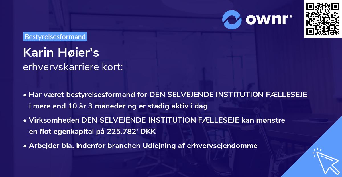 Karin Høier's erhvervskarriere kort