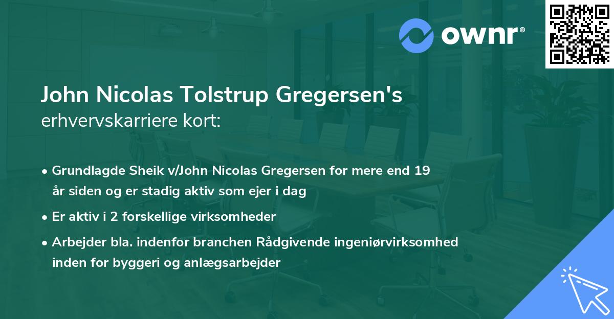 John Nicolas Tolstrup Gregersen's erhvervskarriere kort