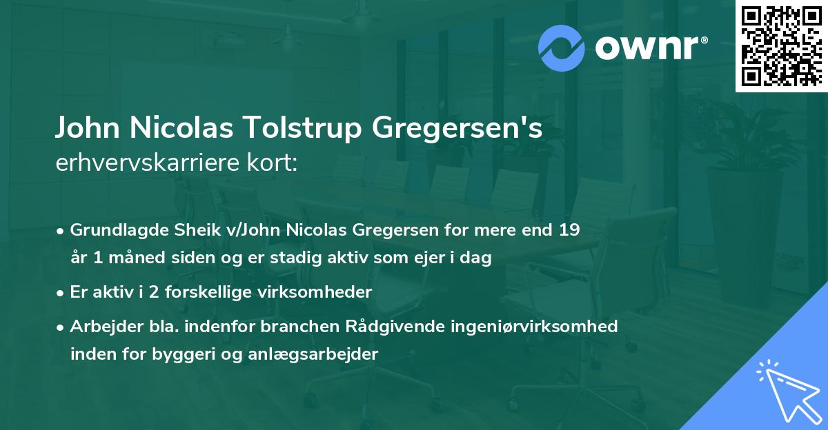 John Nicolas Tolstrup Gregersen's erhvervskarriere kort