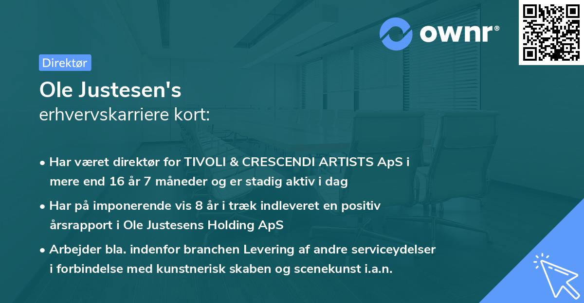 Ole Justesen's erhvervskarriere kort
