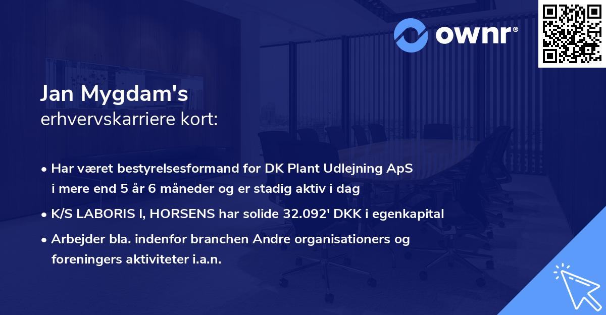 Jan Mygdam's erhvervskarriere kort