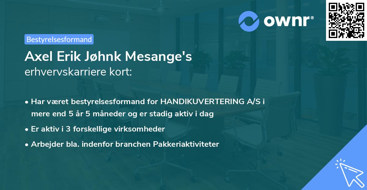 Axel Erik Jøhnk Mesange's erhvervskarriere kort
