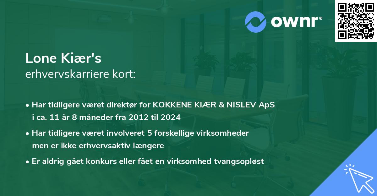 Lone Kiær's erhvervskarriere kort