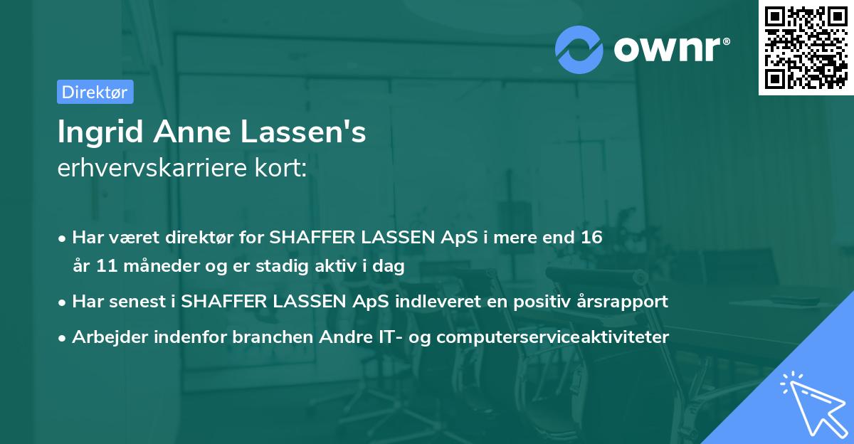 Ingrid Anne Lassen's erhvervskarriere kort