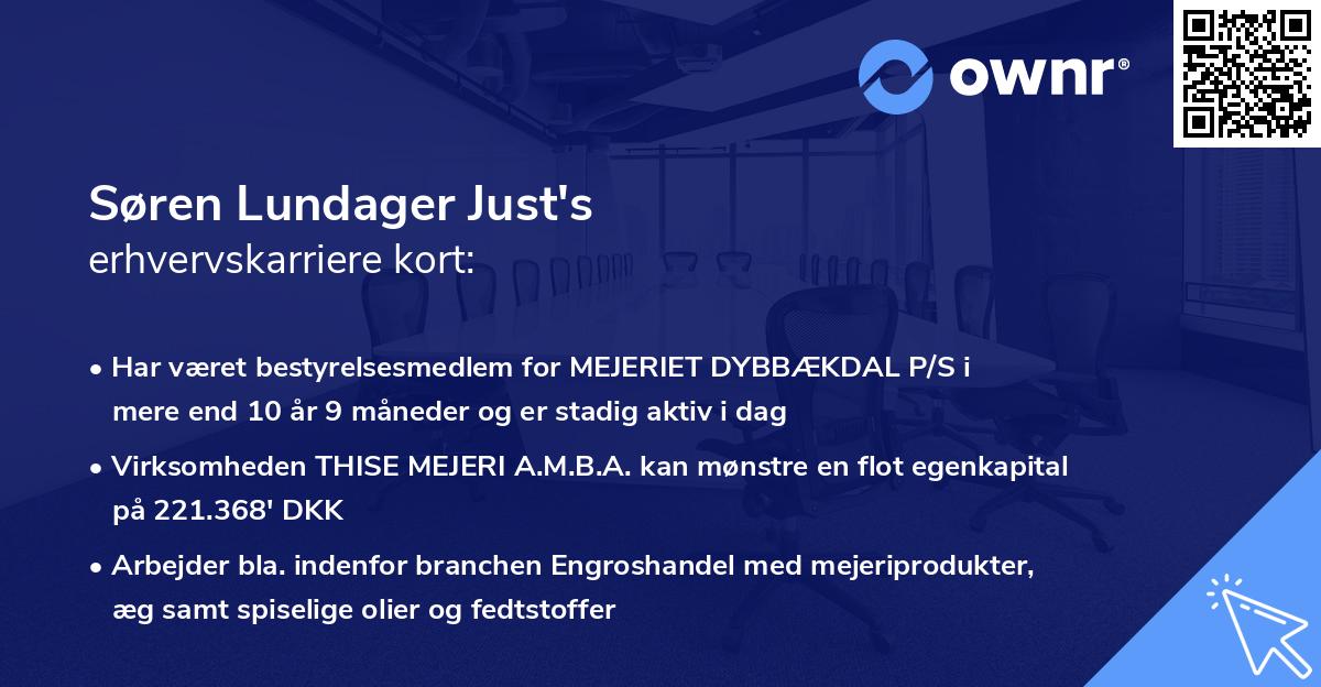 Søren Lundager Just's erhvervskarriere kort