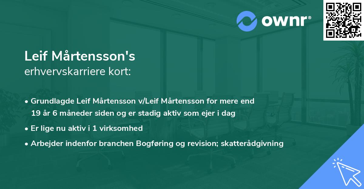 Leif Mårtensson's erhvervskarriere kort
