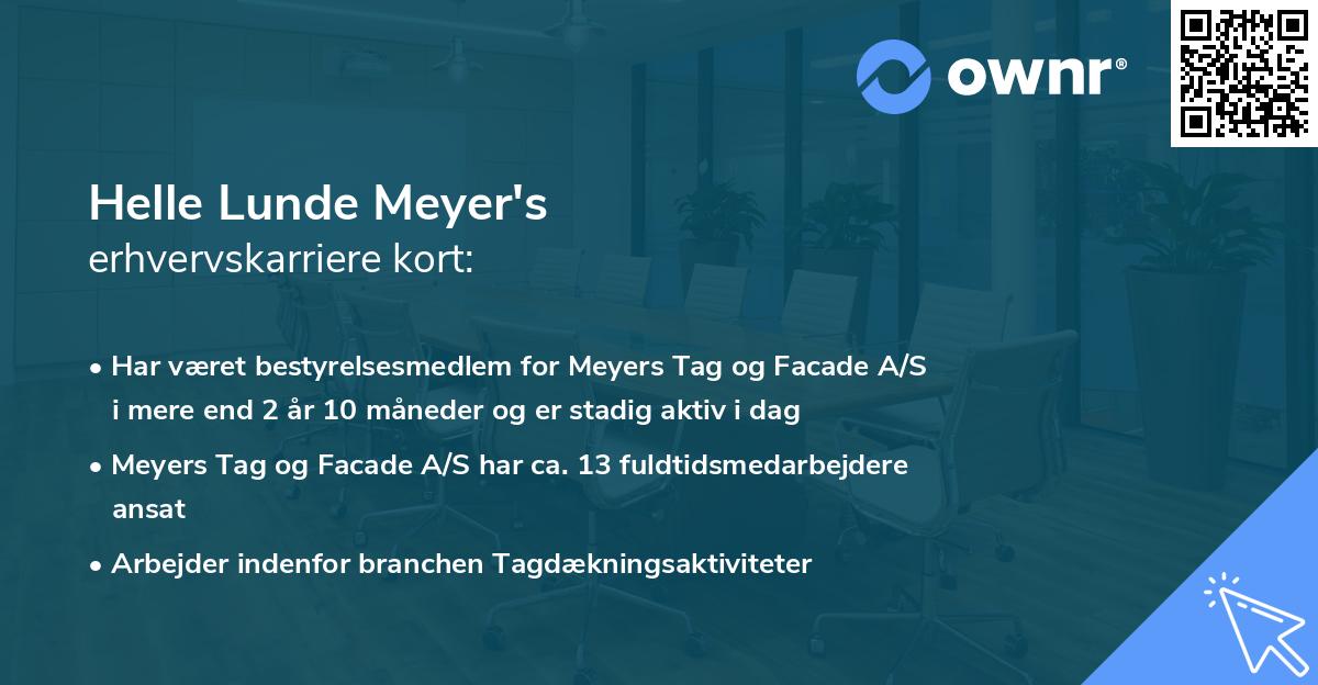 Helle Lunde Meyer's erhvervskarriere kort