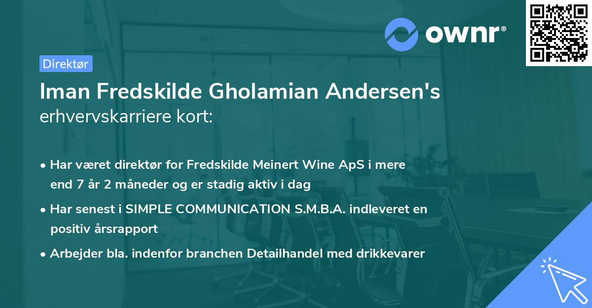 Iman Fredskilde Gholamian Andersen's erhvervskarriere kort