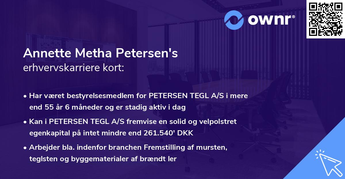Annette Metha Petersen's erhvervskarriere kort